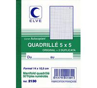 ELVE Lot de 3 Manifolds Autocopiant Quadrillé 5 x 5 140 x 105 mm 50 Feuillets tripli