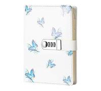 Carnet avec mot de passe en similicuir avec serrure, reliure à spirale A5 verrouillable pour filles et femmes (papillon)