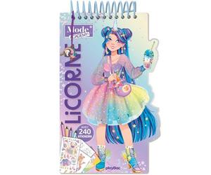 Carnet créatif Mode Academy Licornes (avec un bracelet) Avec 180 stickers - Shiilia - Play Bac Eds - relié - Document jeunesse