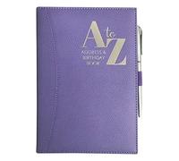 Carnet d'adresses de téléphones et d'anniversaires avec index A-Z en cuir synthétique souple rembourré et stylo Violet Format A5