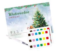 Carnet d'Aquarelle pour Adultes - Étapes Détaillées avec Coffret de Peinture | Cahier d'Exercices d'Aquarelle Thème Noël | pour les Vacances d'Hiver les Femmes les Adolescents les Étudiants la Maison