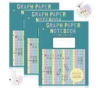 Carnet de 90 feuilles de papier graphique coloré de 21,6 x 27,9 cm - Grand papier quadrillé carré pour classeur à 3 anneaux - Carrés de 1,27 cm - Grille mathématique - Carnet à 3 trous - Papier à