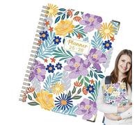 Carnet de calendrier | Carnet de planification - Agenda épais A5 à motif floral - Carnet de notes en anglais de juillet 2025 à juin 2026 pour croquis, journal, prise de notes, université, droit