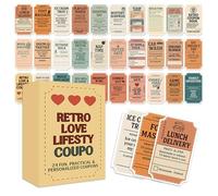 Carnet De Chèques Cadeaux Pour Lui | Carnet De Coupons 24 Pages,Ensemble de Cartes de Chèques Cadeaux Romantiques pour Couples - Couple Saint-Valentin Romantique