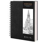 Carnet de croquis A4, 60 feuilles à couverture rigide, carnet de croquis | Papier double texturé sans acide, reliure à spirale, bloc de dessin plat pour crayons, encre, fusain