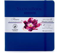 Carnet De Croquis Aquarelle Carré - 300 G/M² - 100 % Coton - Papier Aquarelle - 16 X 16 Cm - Sans Acide - 24 Feuilles De 48 Pages Pressées À Froid - Bleu Foncé