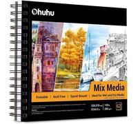 Carnet de croquis pour artistes: Ohuhu 225 x 210mm Sketchbook Spiral Reliure - 124 pages (62 feuilles) Bloc à dessin 200gsm Papier épais Bloc à croquis sans acide pour croquis Acrylique Aquarelle