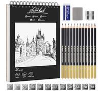 Carnet de Dessin A4, 200 g/m² Carnet de Croquis à Spirale, Cahier de Dessin Relié, avec 12 Crayons de Dessin et Gommes, 50 Feuilles/100 Pages pour Croquis, Illustration, Portrait