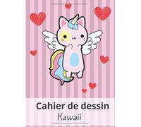 Carnet de dessin Kawaii: Grand cahier de dessin pour les enfants (100 page blanches, format A4) - avec Kawaii en forme de licorne