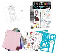 Carnet de Mode Manga - Kit Création Stylisme A5 - 30 Pages à Colorier et Personnaliser - Crayons Aquarellables, Stickers & Pochoirs Inclus - Dès 8 Ans - BUKI France - CM201