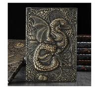 Carnet de notes A5 en cuir PU épais et rétro avec dragon tridimensionnel 3D, bloc-notes relief, fournitures bureau pour l'organisation quotidienne personnelle(Antique Brass B)
