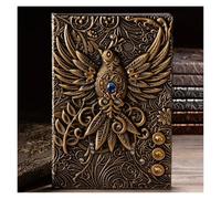 Carnet de notes A5 en cuir PU épais et rétro avec dragon tridimensionnel 3D, bloc-notes relief, fournitures bureau pour l'organisation quotidienne personnelle(Antique Brass C)