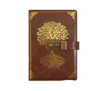 Carnet de notes avec mot passe, carnet rétro A5 cadenas, protection des secrets, 200 pages, journal voyage for étudiant pour l'organisation quotidienne personnelle(Style2-Brown)