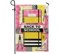 Carnet de notes de jardin, règle crayon coloré Campus pour retour au campus pêche double face en toile de jute petit drapeau de jardin pour extérieur, pelouse, porche, terrasse, entrée 30,5 x 45,7 cm