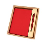 Carnet de notes en cuir souple pour le travail et l'apprentissage, les minutes de réunion - A5 - Grand coffret cadeau rouge avec stylo