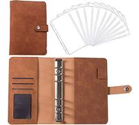 Carnet de Notes Rechargeable, Porte Documents Multifoncti, classeurs à feuilles A6, Portfolio en Pu Cuir, avec 12 Pochette à Glissière à Feuilles Mobiles, pour L'école de Bureau à Domicile (Marron)