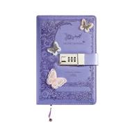Carnet de notes rétro A5 avec mot passe et cadenas, épais, manuel, carnet for étudiants, agenda, classeur, papeterie pour l'organisation quotidienne personnelle(Purple)