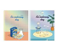 Carnet de planification à spirales lignées esthétiques coréennes pour filles, femmes, université, école, 70 pages chacune, 18,8 x 25,9 cm, 2 pièces ensemble jour ordinaire