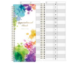 Carnet de rendez-vous - Carnet de rendez-vous de salon, 29,2 x 11,9 cm, planificateur horaire, 2 colonnes, non daté, de 6 h à 21 h, reliure à spirale, 200 pages, coloré