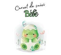 Carnet de suivi de bébé: Bébé dino dans son oeuf - Carnet de liaison nounou parent - Journal de bord nourrisson - 4 mois pour le suivi de ... - Petit format 15.24 x 22.86 cm - 134 pages