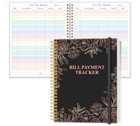 Carnet de suivi de factures - Organisateur de factures mensuelles et planificateur pour budget personnel, liste de contrôle de paiement mensuel des factures, 21,6 x 27,9 cm, fleurs noires
