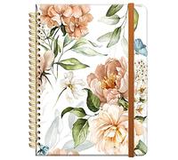 Carnet d'écriture ligné à spirale, format A5, couverture rigide lignée, pour femme, fille, motif floral aquarelle, reliure solide à double spirale avec papier de qualité supérieure, 21,3 x 15,2 cm, parfait pour l'école, le bureau, la maison (fleurs roses)