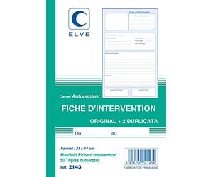 CARNET 'FICHE D'INTERVENTION' 210X140 50/3+0