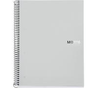 Carnet L', 6 Bandes Couleurs, A4, 150 Feuilles Quadrillées 5 Mm, Papier Microperforé 70 G, 4 Trous, Couverture Polypropylène Opaque, Couleur Gris