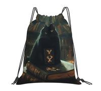 Carnet Mystérieux du Chat d'halloween Noir Sac De Gym Réglable Sacs À Cordon Unisexe Sac De Rangement pour Hommes Téléphone Fête 36X42Cm