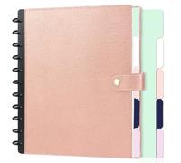 Carnet relié en cuir synthétique de 21,6 x 27,9 cm avec disques, 5 intercalaires à onglets et 60 pages larges lignés pour le travail, les voyages, la prise de notes (taille lettre, rose) (or rose)