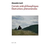 Carnets anté-philosophiques: Destructions phénoménales