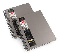 Carnets de croquis à l'aquarelle Arteza, 22,9x30,5 cm, 2 pack, grise à couverture rigide, 64 feuilles, bloc papier pour aquarelle 300g/m², à reliure spirale pour aquarelle, gouache, acrylique, crayons