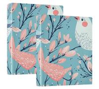 Carnets de dessin animé drôle d'oiseau turquoise de 3,8 cm pour l'école à 3 anneaux avec poches 1/2 paquets de fournitures de bureau à couverture rigide