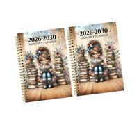 Carnets de planification mensuels 2026-2030, Book and girl | avec reliure à spirales dorées à ouverture plate