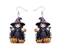 Carniee Boucles D'oreilles Chapeau Sorcière Halloween Fantôme Citrouille Bijoux Créatives Acrylique Fantôme et Citrouille Cadeaux Décorations de Festival Conçues pour Les Femmes Multicolore A