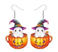 Carniee Boucles D'oreilles Pendantes Adorables Halloween Fantôme Citrouille Bijoux Créatives en Acrylique Fantôme et Citrouille Cadeaux Décorations de Festival Conçues pour Les Femmes Multicolore