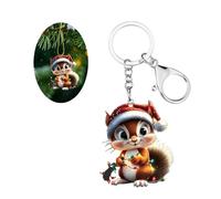 Carniee Porte-Clés en Forme D’Animal Porte-Clés Créatifs Motifs Rennes et écureuils Décorations de Noël Acrylique Cadeau pour Les Amoureux des à Breloque pour Hommes et Femmes Multicolore C