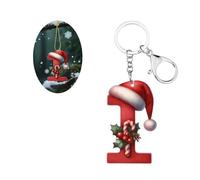 Carniee Porte-clés Pendentif en Acrylique de Noël Ornements Lettres Brillants Avec Bonnet de Père Noël Décoration pour Sapin Noëls et fêtes Fin D'année& Accessoire pour Sac Multicolore I