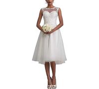 Carnivalprom Robe de mariée en dentelle Sheer - Élégante - Courte - Pour femme - Blanc - 34