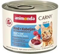 Carny Nourriture Humide pour Chat au bœuf + morue avec Racines de Persil (6 x 200 g) - Nourriture Humide pour Chat d'animonda sans céréales ni Sucre, avec ingrédients charnus Frais