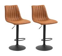 Lot de 2 tabourets de bar VENEZA chaise haute réglable en hauteur, dossier droit avec revêtement en tissu suédine de coloris brun