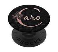 Caro Nom Personnalisé Rose Rose Sur Fond Noir PopSockets PopGrip Interchangeable