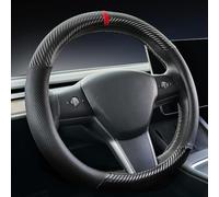 Carodi Housse de volant de voiture en cuir en fibre de carbone, pour Tesla Model 3 / Model Y housse de volant