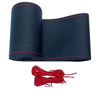 Carodi Housse de Volant en Cuir, Design Respirant, antidérapant, Doux et Confortable, Housse Universelle de Volant de Voiture de 38,1 cm (Taille M, Noir avec Ligne Rouge)