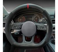 Carodi Housse de Volant en Daim et Fibre de Carbone - Ajustement intérieur de Voiture en Cuir antidérapant, Universel 38,1 cm (Forme de D, Daim Noir avec Fibre de Carbone)