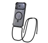CAROKI Coque magnétique pour iPhone 17 Pro - Coque ultra transparente compatible avec pare-chocs MagSafe avec sangle réglable - Cordon tour de cou pour iPhone 17 Pro - Noir
