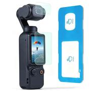CAROKI Lot de 2 protections d'écran et d'objectif pour DJI Osmo Pocket 4/3, cadre d'alignement automatique en un clic, coque en verre trempé 9H rigide HD transparent anti-rayures sans bulles
