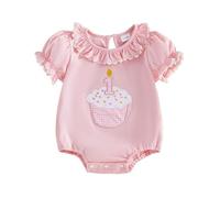 Carolilly Barboteuse Bébé Fille Premier Anniversaire, Body Manches Longues ou Courtes avec Motif Cupcake, Design à Volants