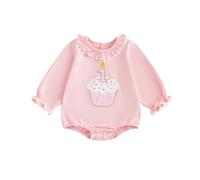 Carolilly Barboteuse Bébé Fille Premier Anniversaire, Body Manches Longues ou Courtes avec Motif Cupcake, Design à Volants