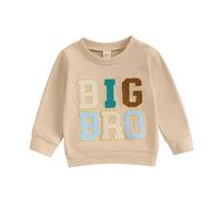 Carolilly Big Brother Little Brother Sweat-shirt ou barboteuse à col rond imprimé lettre assortie, Abricot Big, 6-7 ans